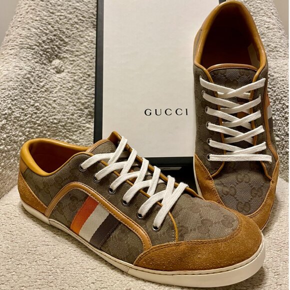 Mens Authentic GUCCI Suede and Canvas Monogram Sneakers - Size 8 - Picture 5 of 15